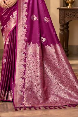 magenta satin woven work traditional saree 4