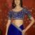 Blue tissue satin embroidered saree with unstitched blouse piece.