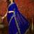 Blue tissue satin embroidered saree with unstitched blouse piece.