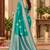 teal blue satin woven work traditional saree