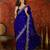 Blue tissue satin embroidered saree with unstitched blouse piece.