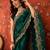 Bottle green tissue satin embroidered saree with unstitched blouse piece.