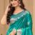 teal blue satin woven work traditional saree