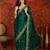Bottle green tissue satin embroidered saree with unstitched blouse piece.