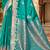 teal blue satin woven work traditional saree