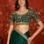 Bottle green tissue satin embroidered saree with unstitched blouse piece.