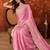Pink tissue satin embroidered saree with unstitched blouse piece.
