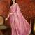 Pink tissue satin embroidered saree with unstitched blouse piece.