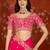 Rani tissue satin embroidered saree with unstitched blouse piece.
