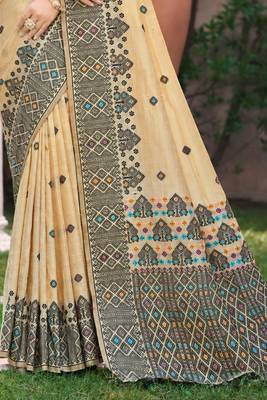 beige with black silk blend woven work traditional saree 3