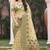 beige with green silk blend woven work traditional saree