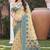 beige with teal blue silk blend woven work traditional saree