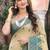 beige with teal blue silk blend woven work traditional saree