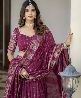 Designer Foil Printed Lehenga Choli Set  4