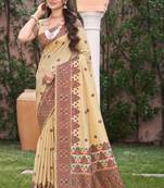 beige with wine silk blend woven work traditional saree