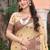 beige with wine silk blend woven work traditional saree