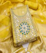  embroidered shimmer unstitched dress material with mirror work yoke