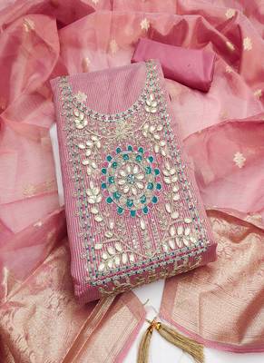  embroidered shimmer unstitched dress material with mirror work yoke 1
