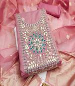  embroidered shimmer unstitched dress material with mirror work yoke