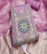  embroidered shimmer unstitched dress material with mirror work yoke