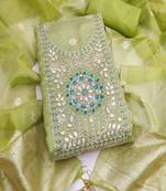  embroidered shimmer unstitched dress material with mirror work yoke