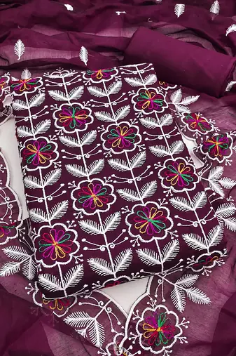  embroidered chanderi unstitched dress material with heavy scalloped dupatta