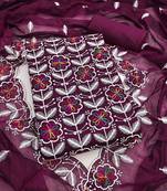  embroidered chanderi unstitched dress material with heavy scalloped dupatta
