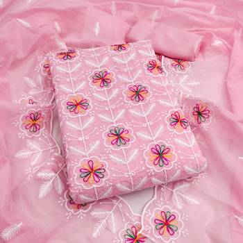  embroidered chanderi unstitched dress material with heavy scalloped dupatta 1
