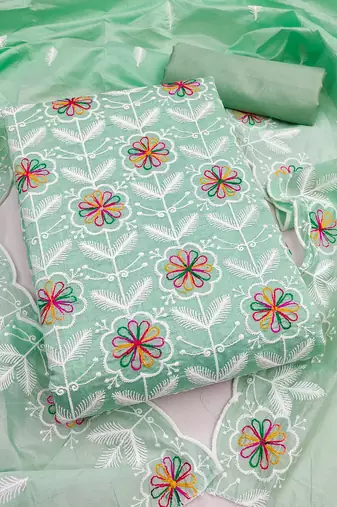  embroidered chanderi unstitched dress material with heavy scalloped dupatta