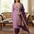  lilac & dark purple embroidered unstitched dress material with banarasi dupatta