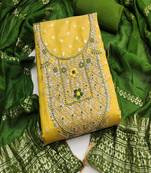  embroidered shimmer unstitched dress material with chanderi jacquard dupatta