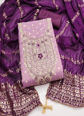  embroidered shimmer unstitched dress material with chanderi jacquard dupatta 1