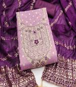  embroidered shimmer unstitched dress material with chanderi jacquard dupatta