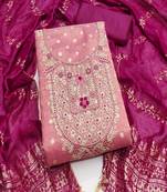  embroidered shimmer unstitched dress material with chanderi jacquard dupatta