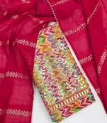 red chevron print embroidered unstitched dress material