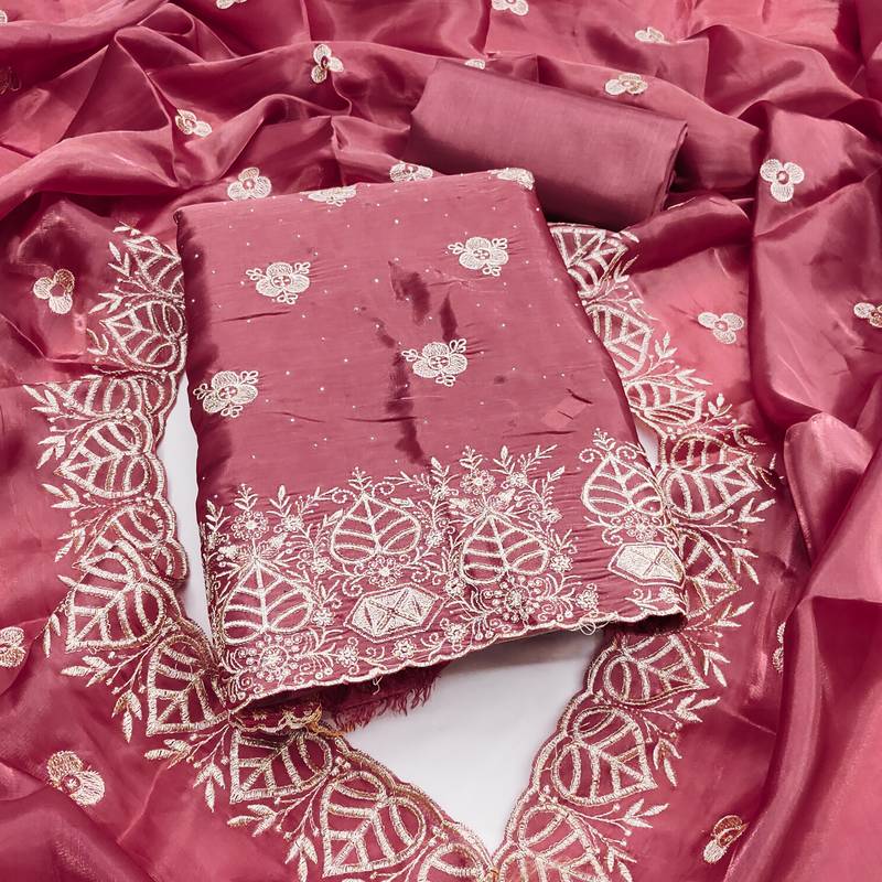  embroidered jimmy choo silk unstitched dress material with scalloped dupatta