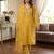  yellow embroidered v-neck unstitched dress material with shimmer dupatta