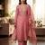  pink embroidered v-neck unstitched dress material with shimmer dupatta