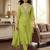  light green embroidered v-neck unstitched dress material with shimmer dupatta