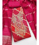 rani pink bandhani print embroidered unstitched dress material