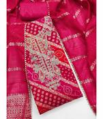 red bandhani print embroidered unstitched dress materia