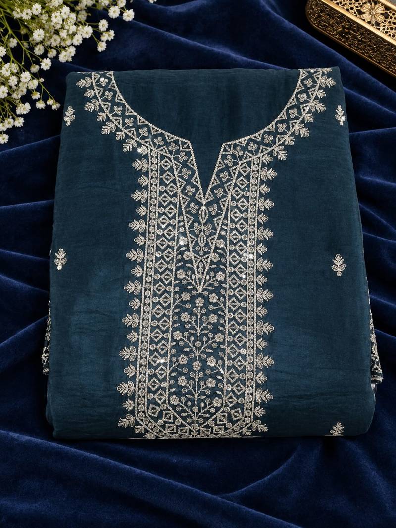 Teal embroidered faux glass tissuesalwar suit salwar suit