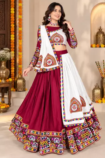 Maroon Color Kutch Work Lehenga With Kutch Work Blouse For Navratri