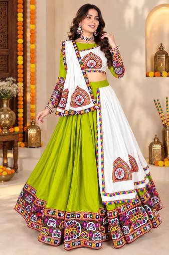 Purple Color Kutch Work Lehenga With Kutch Work Blouse For Navratri