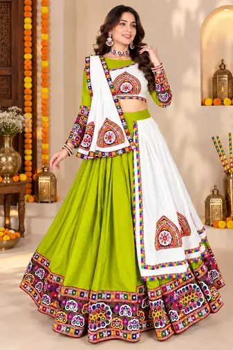 Purple Color Kutch Work Lehenga With Kutch Work Blouse For Navratri