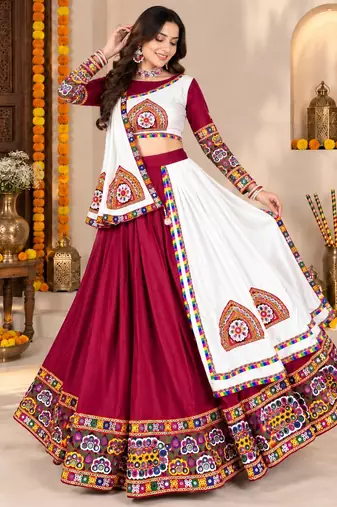 Maroon Color Kutch Work Lehenga With Kutch Work Blouse For Navratri