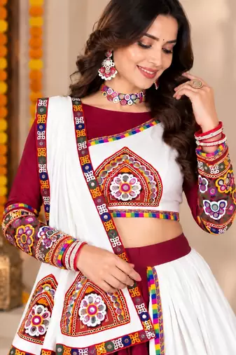 Maroon Color Kutch Work Lehenga With Kutch Work Blouse For Navratri