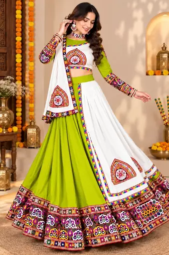 Purple Color Kutch Work Lehenga With Kutch Work Blouse For Navratri