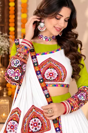 Purple Color Kutch Work Lehenga With Kutch Work Blouse For Navratri