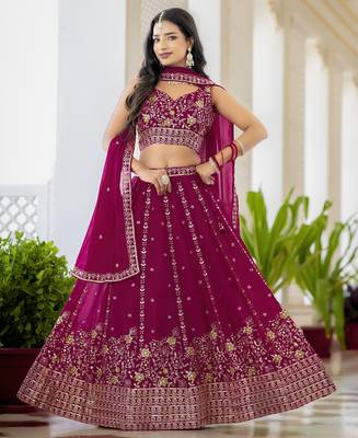 Rani Pink Georgette Embroideried Lehenga Choli Set  1